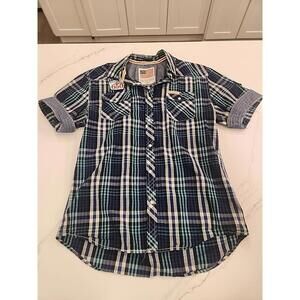 Rolling Paper Men’s Plaid Multicolor Short Sleeve Button Shirt Patches Size L